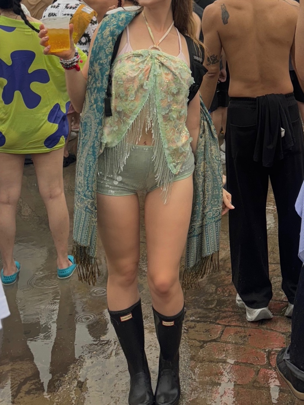 Amazon set - top and shorts sequin floral halter blue green teal rave festival